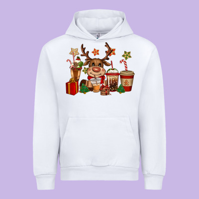 Reindeer Coffe Cups Christmas Urban Hoodie Designed By Cowgirlartshop