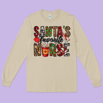 Santa's Favorite Nurse Long Sleeve Tee Designed By Jasminsmagicworld