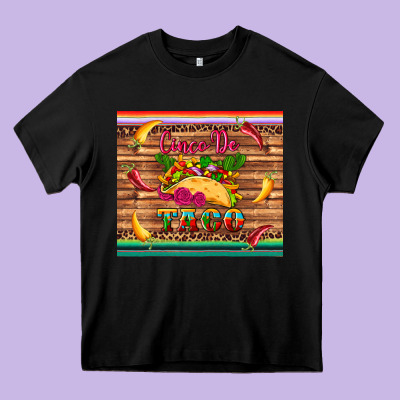 Cinco De Taco Paper Serape Leopard Wooden Heavy Core Tee Designed By Artiststas