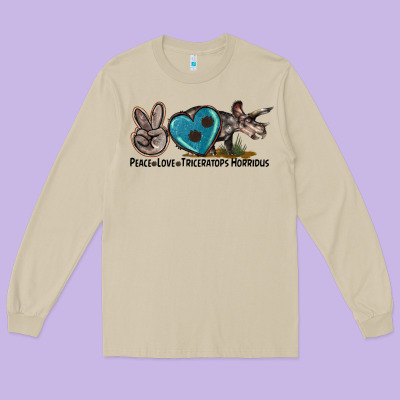 Peace Love Triceratops Horridus Long Sleeve Tee Designed By Lillyallendesigns