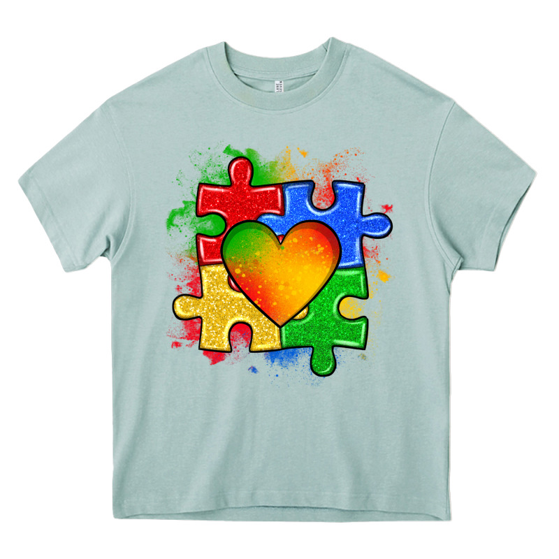 Autism Puzzle Pieces Heart Heavy Core Tee by Zillion Design Studio | Teevron