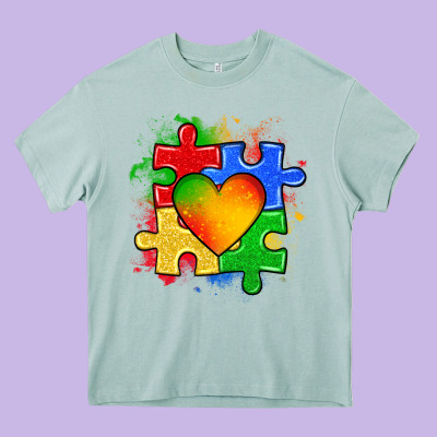 Autism Puzzle Pieces Heart Heavy Core Tee Designed By Zillion Design Studio