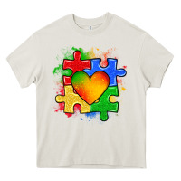Cream autism puzzle pieces heart Heavy Core Tee - Zillion Design Studio