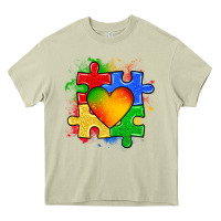 Mossy autism puzzle pieces heart Heavy Core Tee - Zillion Design Studio