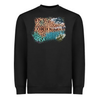 Black Leopard Wood Cowhide Pattern Mixed Western Frame Heavyweight Sweatshirt - Bettercallsaul