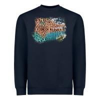 Navy Leopard Wood Cowhide Pattern Mixed Western Frame Heavyweight Sweatshirt - Bettercallsaul