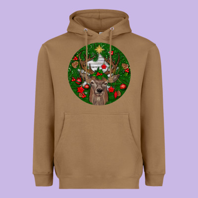 Deer Christmas Heavyweight Hoodie Designed By Bundleandbundleshop