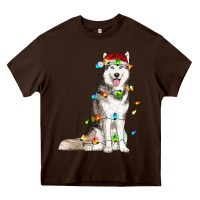 Chocolate Brown Husky Christmas Lights Heavy Core Tee - RanaPortraitStore