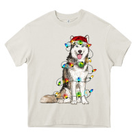 Cream Husky Christmas Lights Heavy Core Tee - RanaPortraitStore