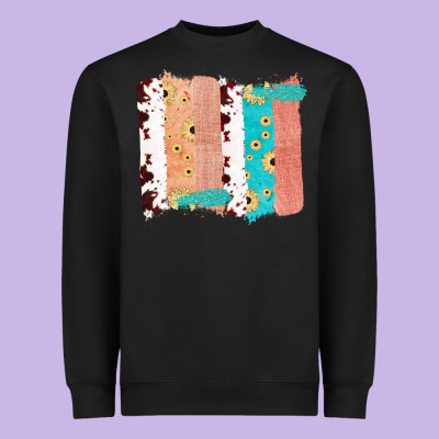 Western Cowhide Sunflower Jute Glitter Farm Life Brush Stroke Heavyweight Sweatshirt Designed By Bettercallsaul