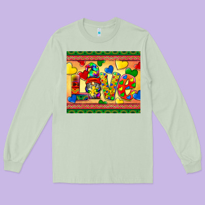 Love Autism Awareness Long Sleeve Tee Designed By Barkaloodesign