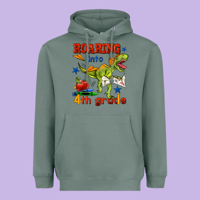 Roaring Into 4th Grade Heavyweight Hoodie Designed By Bundleandbundleshop