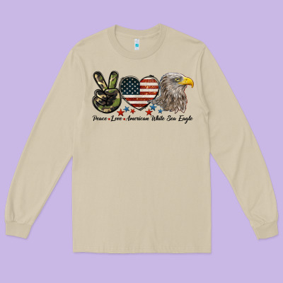 Peace Love American White Sea Eagle Long Sleeve Tee Designed By Lillyallendesigns