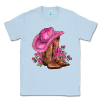 Dusty Blue valentines day boots cowgirl hat and roses Classic Tee - AdoDesignShop