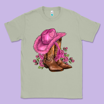 Valentines Day Boots Cowgirl Hat And Roses Classic Tee Designed By Adodesignshop