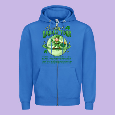 Lucky World Tour St. Patricks Day Zipper Hoodie Designed By Maliassmallbusiness