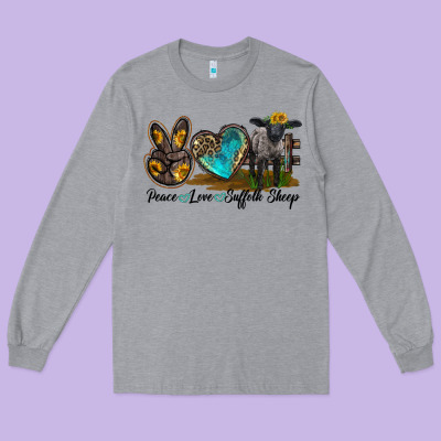 Peace Love Suffolk Sheep Long Sleeve Tee Designed By Lillyallendesigns