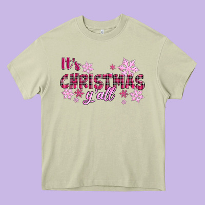 It's Christmas Y'all Season Pink Christmas Heavy Core Tee Designed By Ranaportraitstore