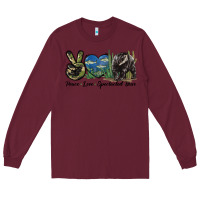 Burgundy Peace Love Spectacled Bear Long Sleeve Tee - LillyAllenDesigns