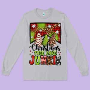 Christmas Tree Cake Junkie Long Sleeve Tee Designed By Jasminsmagicworld