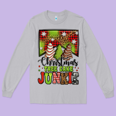 Christmas Tree Cake Junkie Long Sleeve Tee Designed By Jasminsmagicworld