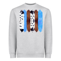 Heather Grey Western Farm Life Cowhide Wood Blue Glitter Brush Stroke Heavyweight Sweatshirt - Bettercallsaul