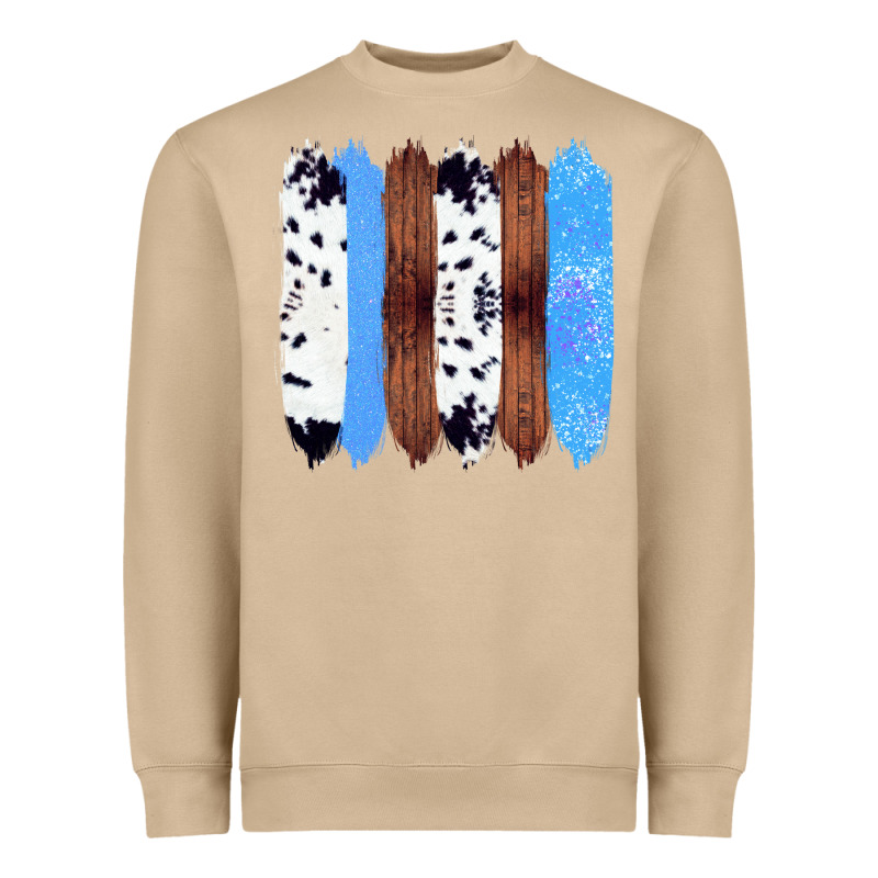 Western Farm Life Cowhide Wood Blue Glitter Brush Stroke Heavyweight Sweatshirt by Bettercallsaul | Teevron
