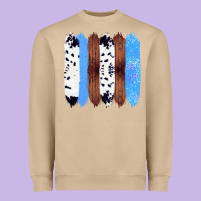 Western Farm Life Cowhide Wood Blue Glitter Brush Stroke Heavyweight Sweatshirt Designed By Bettercallsaul