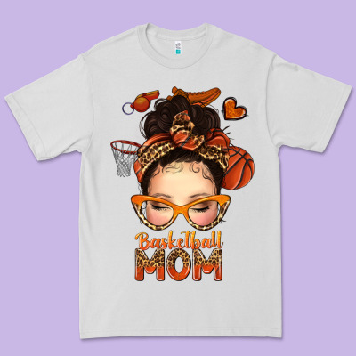 Premium Tee basketball messy bun mom