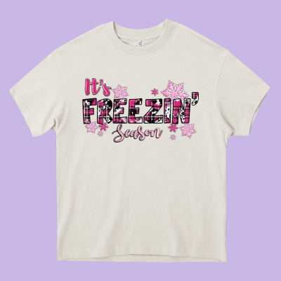 It's Freezin Season Pink Christmas Heavy Core Tee Designed By Ranaportraitstore