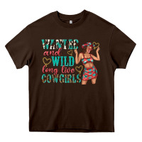 Chocolate Brown wanted and wild long live cowgirls Heavy Core Tee - texasbilliewilder