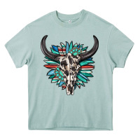 Arona western bull skull with sunflower and gemstone Heavy Core Tee - texasbilliewilder