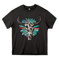 Asphalt western bull skull with sunflower and gemstone Heavy Core Tee - texasbilliewilder