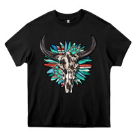 Black western bull skull with sunflower and gemstone Heavy Core Tee - texasbilliewilder