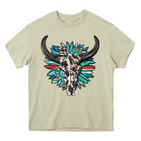 Mossy western bull skull with sunflower and gemstone Heavy Core Tee - texasbilliewilder
