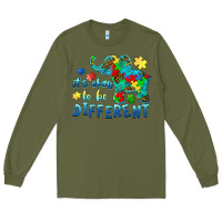 Army Green it's okay to be different elephant autism awareness Long Sleeve Tee - BarkalooDesign