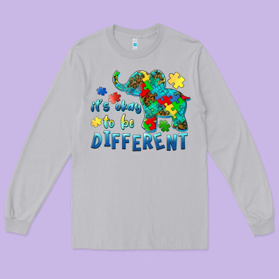 It's Okay To Be Different Elephant Autism Awareness Long Sleeve Tee Designed By Barkaloodesign