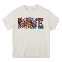 Cream love sunflower usa flag leopard Heavy Core Tee - Artiststas