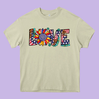 Love Sunflower Usa Flag Leopard Heavy Core Tee Designed By Artiststas