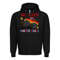 Black just a boy who loves monster trucks Zipper Hoodie - MaliasSmallBusiness