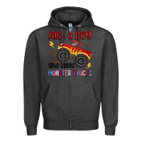 Charcoal Heather just a boy who loves monster trucks Zipper Hoodie - MaliasSmallBusiness