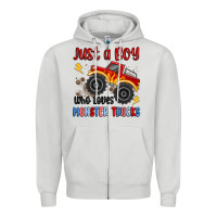 Dove Grey just a boy who loves monster trucks Zipper Hoodie - MaliasSmallBusiness