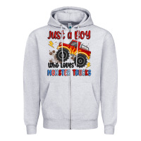 Heather Grey just a boy who loves monster trucks Zipper Hoodie - MaliasSmallBusiness