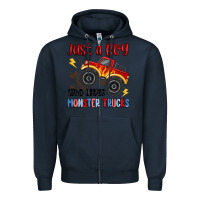 Navy just a boy who loves monster trucks Zipper Hoodie - MaliasSmallBusiness
