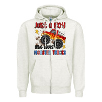 Oatmeal Heather just a boy who loves monster trucks Zipper Hoodie - MaliasSmallBusiness