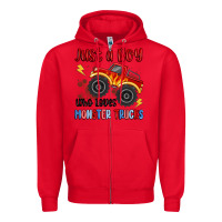 Red just a boy who loves monster trucks Zipper Hoodie - MaliasSmallBusiness