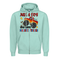 Seafoam just a boy who loves monster trucks Zipper Hoodie - MaliasSmallBusiness