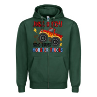 Sports Green just a boy who loves monster trucks Zipper Hoodie - MaliasSmallBusiness