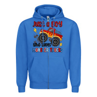 True Royal just a boy who loves monster trucks Zipper Hoodie - MaliasSmallBusiness