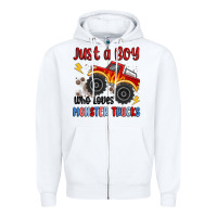 Just A Boy Who Loves Monster Trucks Zipper Hoodie | Teevron